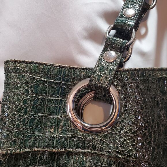 Steven By Steve Madden Green Faux Snakeskin Large Shoulder Bag Tote w/Silver - Picture 4 of 10